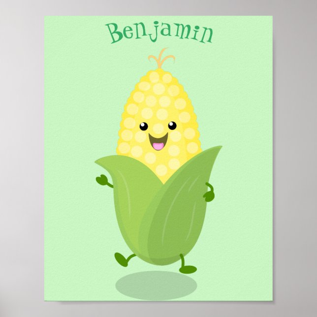 Cute happy corn cartoon illustration poster (Front)