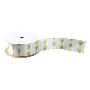 Cute happy corn cartoon illustration satin ribbon
