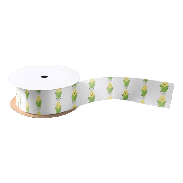 Cute happy corn cartoon illustration satin ribbon (Spool)