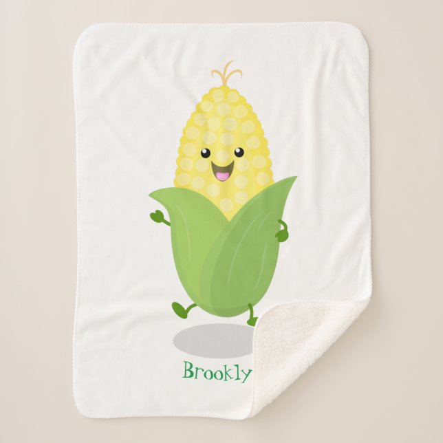 Cute happy corn cartoon illustration  sherpa blanket (Front)
