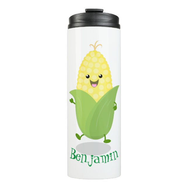 Cute happy corn cartoon illustration thermal tumbler (Front)