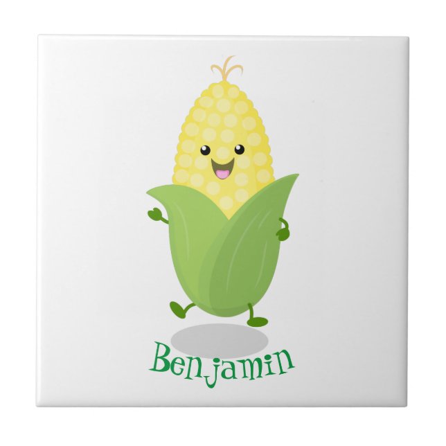 Cute happy corn cartoon illustration tile (Front)