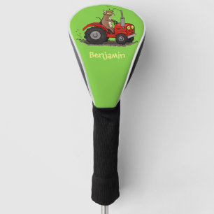 Cute happy cow driving a red tractor cartoon golf head cover