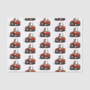 Cute happy cow driving a red tractor cartoon tissue paper
