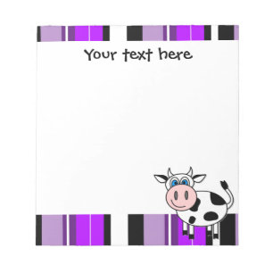 Cute Happy Cow Notepade - Purple Stripe Notepad