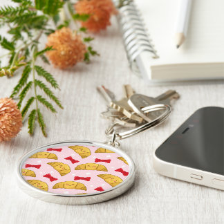 Cute happy croissant pattern key ring