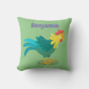 Cute happy crowing rooster cartoon illustration cushion