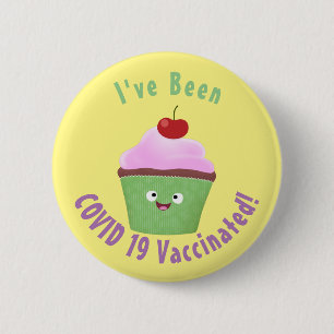 Cute happy cupcake cartoon illustration  6 cm round badge