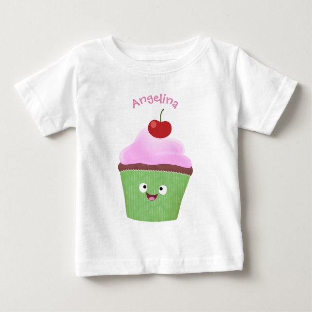 Cute happy cupcake cartoon illustration baby T-Shirt (Front)