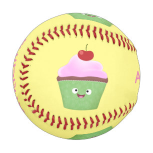 Cute happy cupcake cartoon illustration baseball