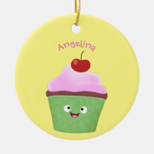Cute happy cupcake cartoon illustration ceramic tree decoration
