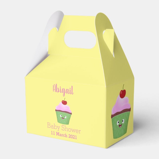 Cute happy cupcake cartoon illustration  favour box (Front Side)