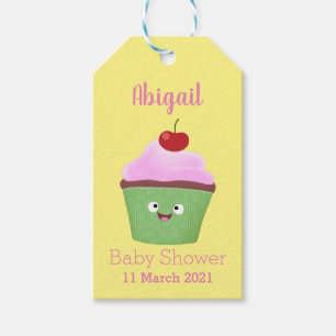 Cute happy cupcake cartoon illustration gift tags