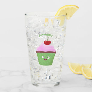 Cute happy cupcake cartoon illustration glass