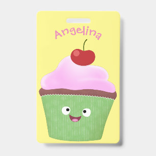 Cute happy cupcake cartoon illustration ID badge