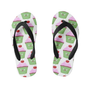 Cute happy cupcake cartoon illustration kid's jandals