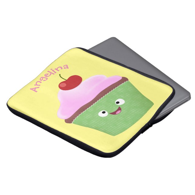 Cute happy cupcake cartoon illustration laptop sleeve (Front Top)