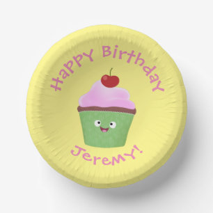 Cute happy cupcake cartoon illustration paper plate