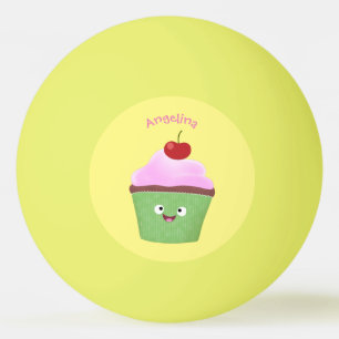 Cute happy cupcake cartoon illustration ping pong ball