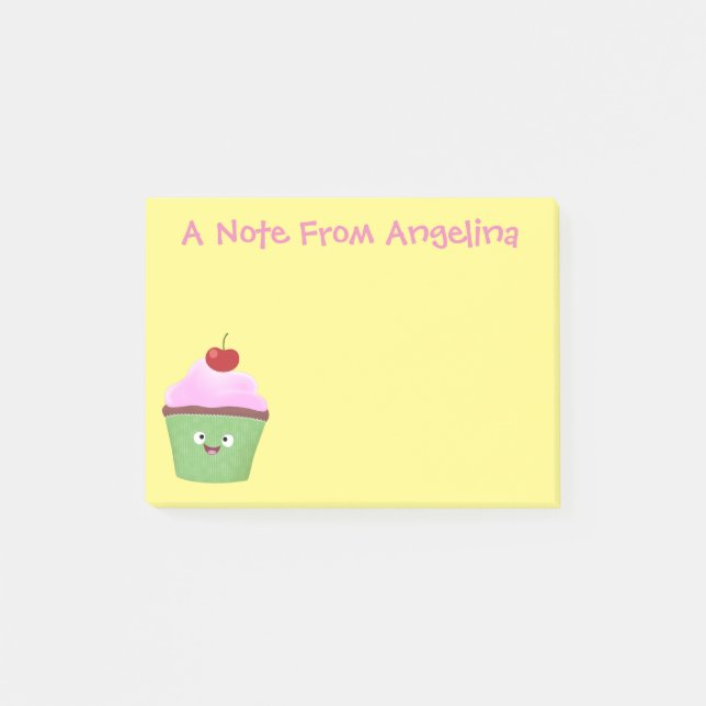 Cute happy cupcake cartoon illustration post-it notes (Front)