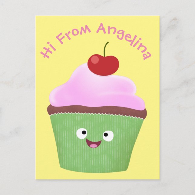 Cute happy cupcake cartoon illustration postcard (Front)