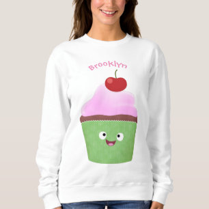 Cute happy cupcake cartoon illustration sweatshirt