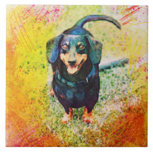 Cute Happy Dachshund Dog Head Face Tile