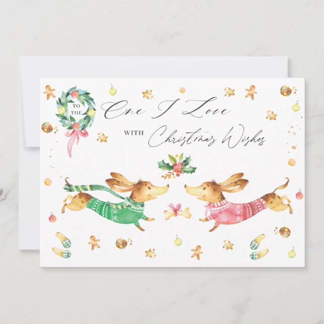 Cute Happy Dachshund Dogs To the One I Love Lovers Holiday Card (Front)