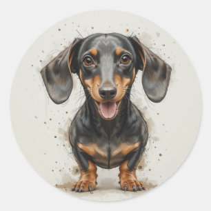 Cute Happy Dachshund Pet Animal Classic Round Sticker