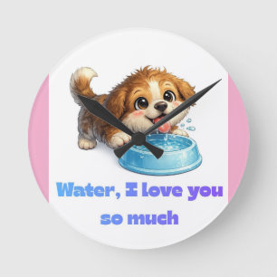 Cute Happy Dog Water Lover Inspirational Design Round Clock