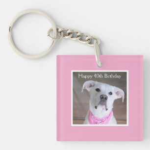 Cute Happy Dog With Soulful Eyes 40th Birthday Key Ring