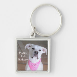 Cute Happy Dog With Soulful Eyes Birthday Pink Key Ring