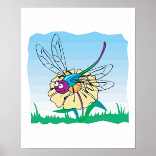 cute happy dragonfly on flower poster
