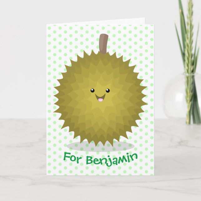 Cute happy durian cartoon illustration card (Front)
