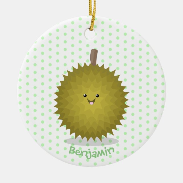 Cute happy durian cartoon illustration ceramic tree decoration (Front)