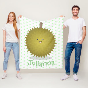 Cute happy durian cartoon illustration fleece blanket