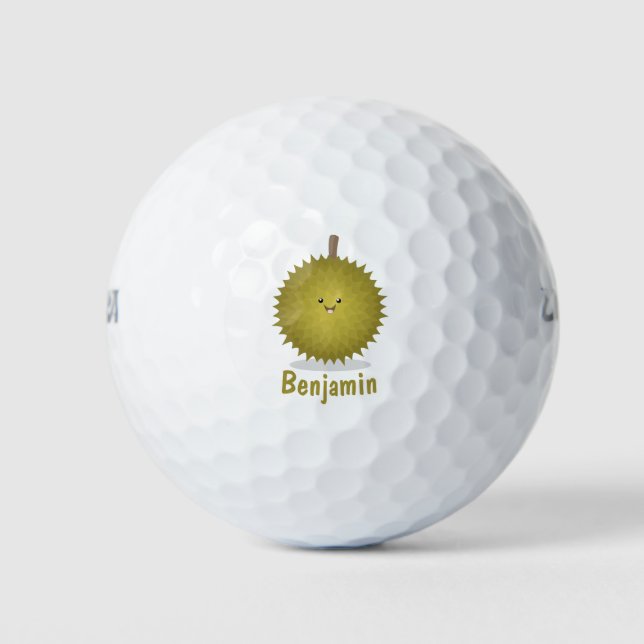 Cute happy durian cartoon illustration golf balls (Front)
