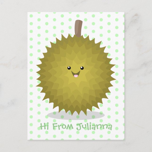 Cute happy durian cartoon illustration postcard (Front)