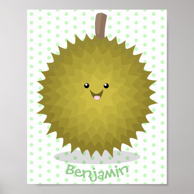 Cute happy durian cartoon illustration poster (Front)