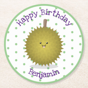 Cute happy durian cartoon illustration round paper coaster