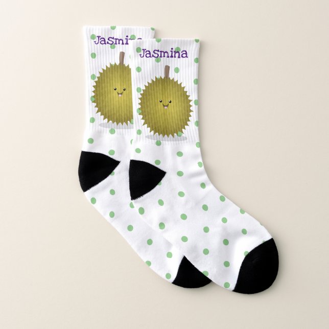 Cute happy durian cartoon illustration socks (Pair)