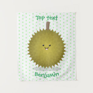 Cute happy durian cartoon illustration tapestry