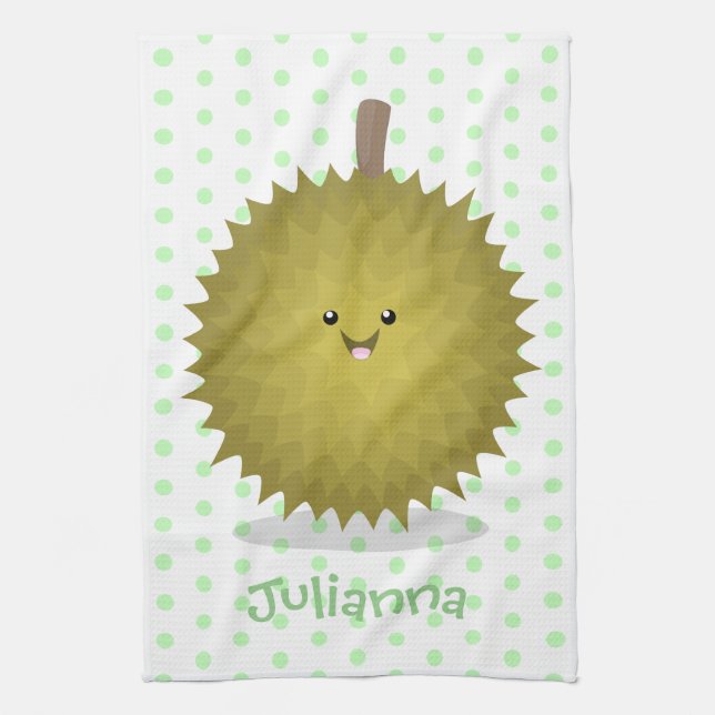 Cute happy durian cartoon illustration tea towel (Vertical)