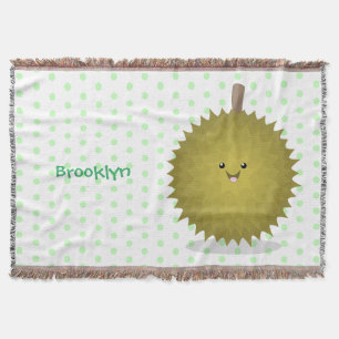 Cute happy durian cartoon illustration throw blanket