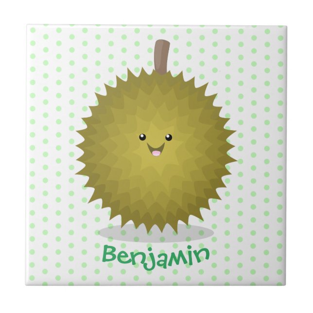 Cute happy durian cartoon illustration tile (Front)