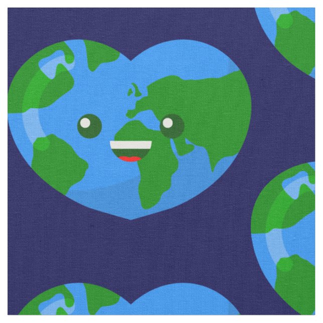 cute happy earth day heart globe fabric (Close Up)