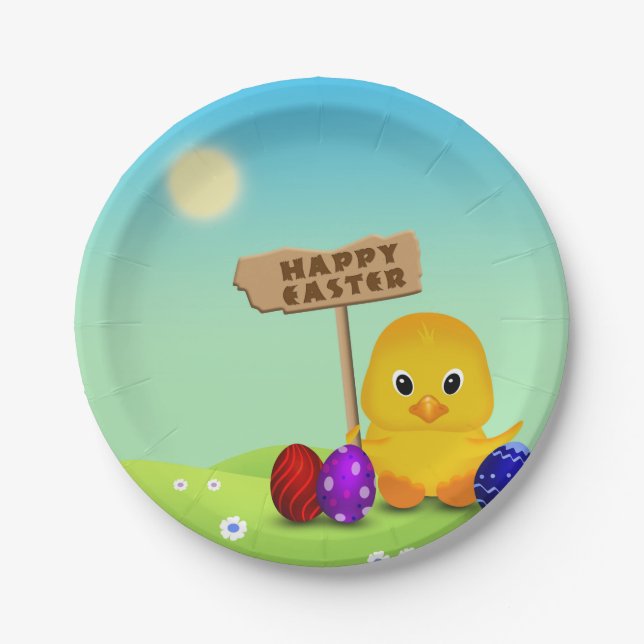 Cute Happy Easter Baby Chick Paper Plate (Front)