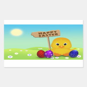 Cute Happy Easter Baby Chick Rectangular Sticker