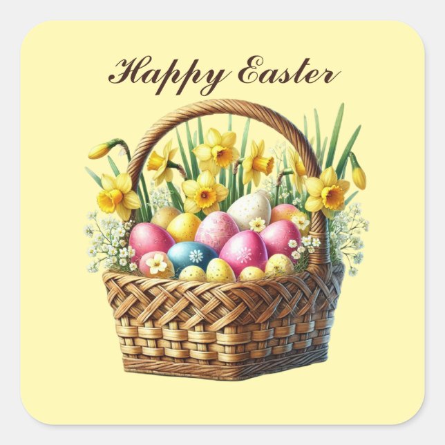 Cute Happy Easter basket Square Sticker (Front)