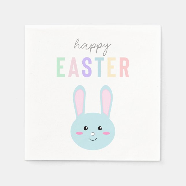 Cute Happy Easter Blue Bunny Kawaii Sweet Napkin (Front)